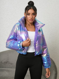 Thumbnail for Gradient Zip-Up Collared Puffer Jacket - T - 1 MULTICOLOR -