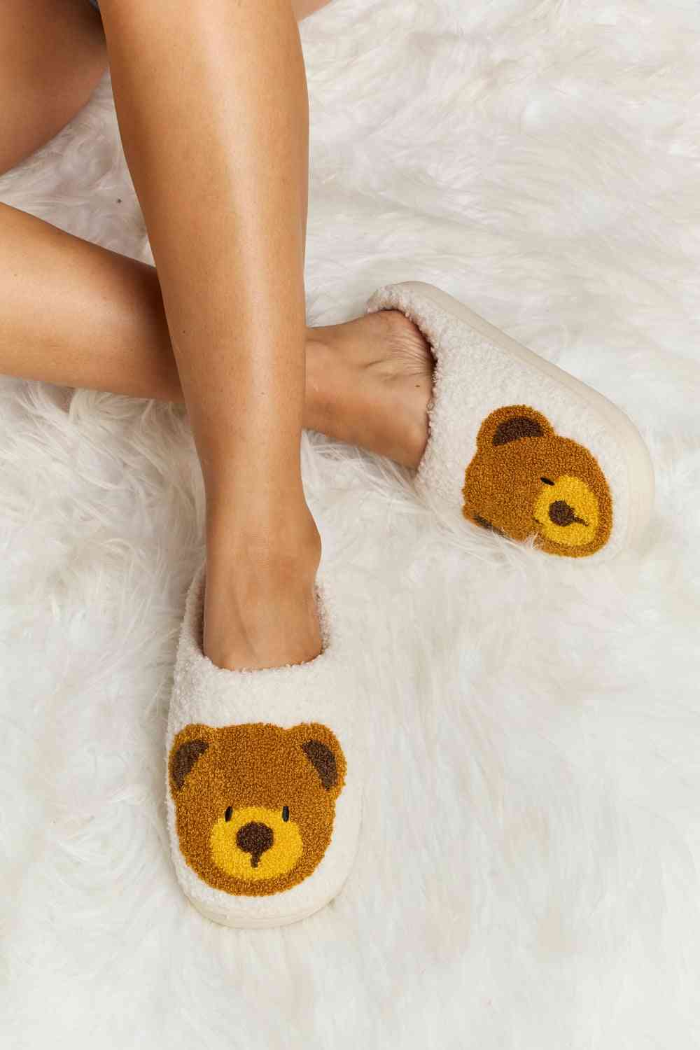 Melody Teddy Bear Print Plush Slide Slippers - T - 6 COLORS -