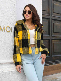 Thumbnail for Plaid Dropped Shoulder Buttoned Jacket - T - 4 COLORS -