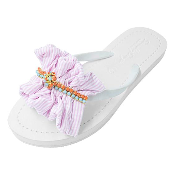 SAND BY SAYA N.Y. - Pink Hudson Stripe Ruffle - Flat Flip Flops Sandal - 4 COLORS -