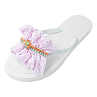 Thumbnail for SAND BY SAYA N.Y. - Pink Hudson Stripe Ruffle - Flat Flip Flops Sandal - 4 COLORS -