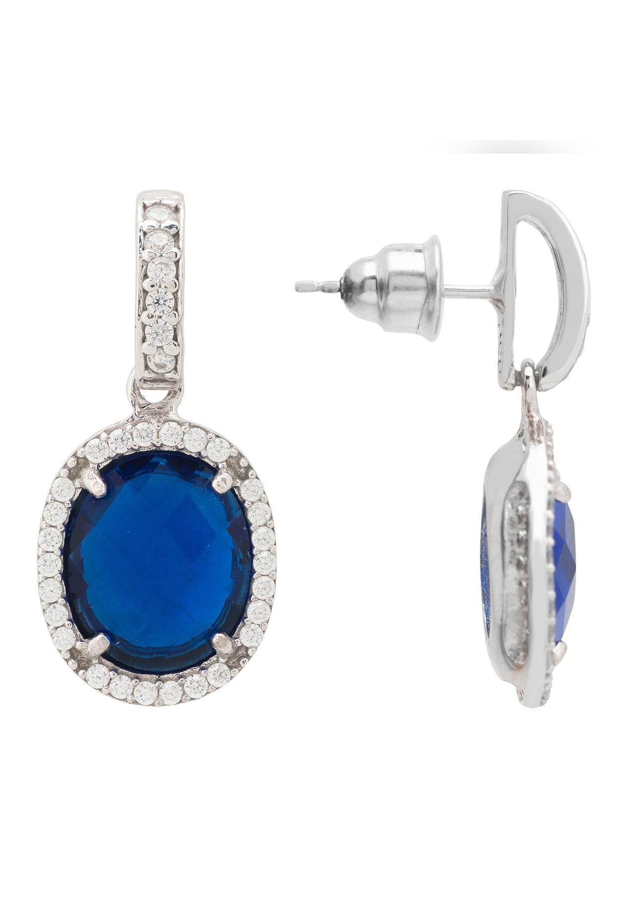 LATELLITA - Beatrice Oval Gemstone Drop Earrings Silver Sapphire Hydro -