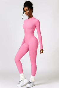 Thumbnail for Half Zip Long Sleeve Active Jumpsuit - T - 5 COLORS -