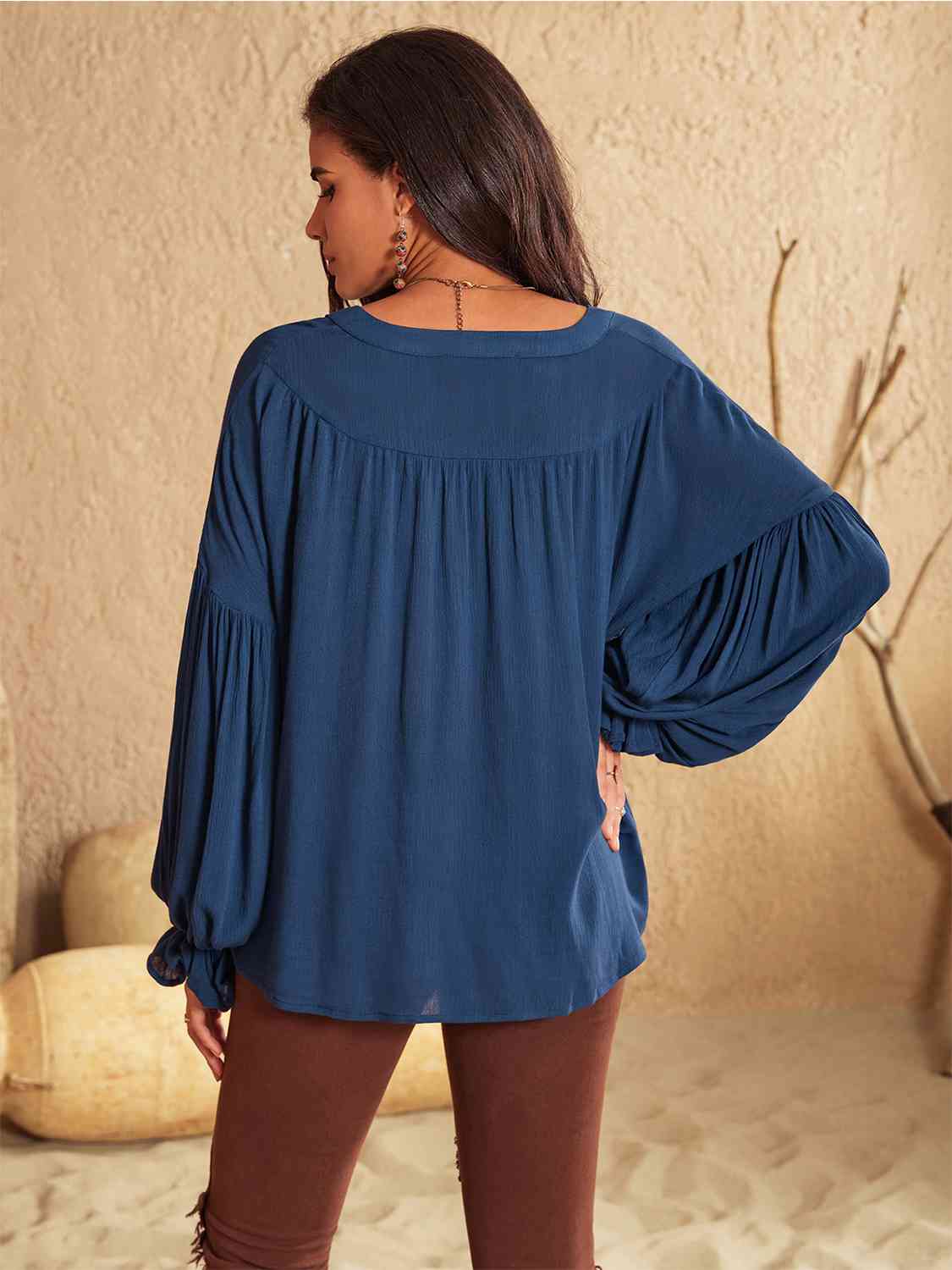 Tie Neck Long Sleeve Blouse - T - 1 COLOR -