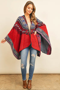 Thumbnail for Riah Fashion - Native American Pattern Open Front Kimono - 1 COLOR -