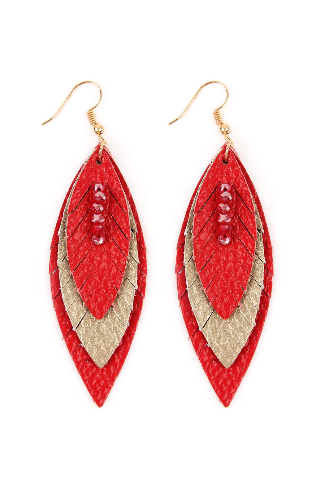 Three Layer Fringe Leather Marquise Earrings - 14 COLORS -