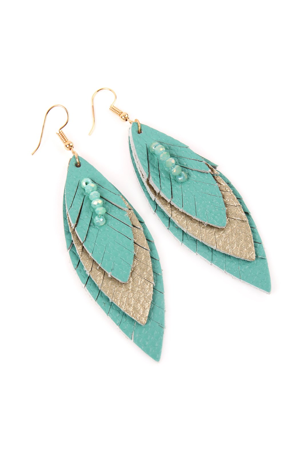 Three Layer Fringe Leather Marquise Earrings - 14 COLORS -