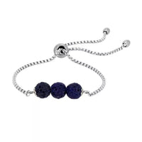 Thumbnail for Dark Blue Triple Lava Stone Charm Bracelet -