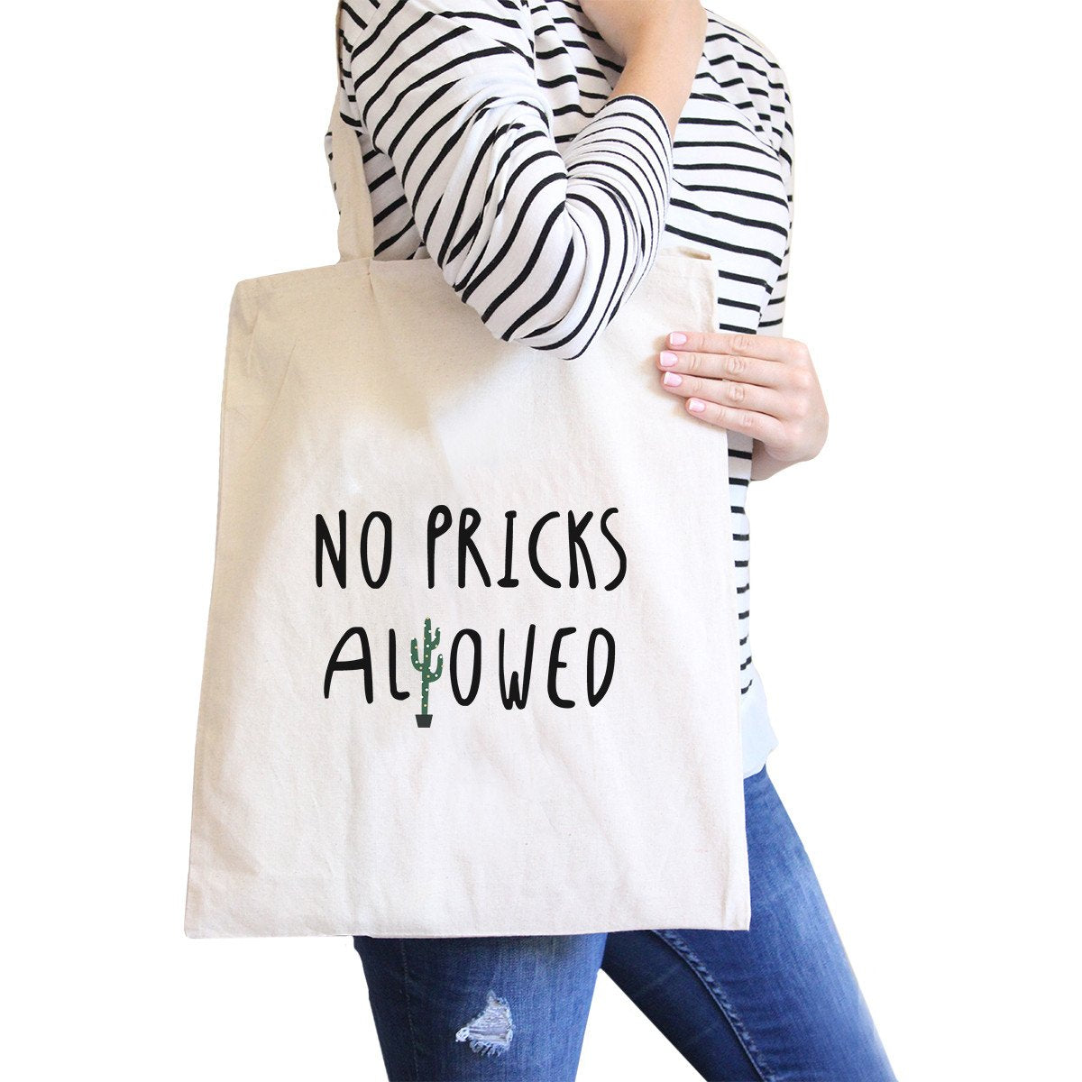 No Pricks Allowed Natural Canvas Bag -Tote Bag -