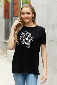 Thumbnail for Simply Love Full Size Butterfly Skull Graphic Cotton Tee - T - 2 COLORS -