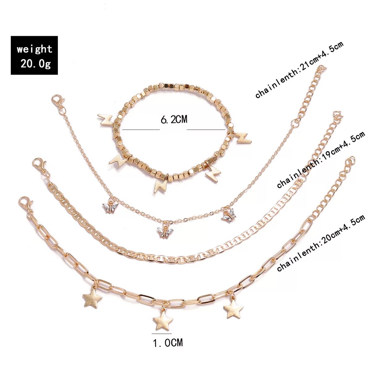 MINU - Trendy Player Anklet Set - (4) Chains -