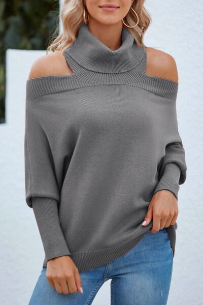 Off Shoulder Turtleneck Batwing Sleeve Sweater - T - 1 COLOR -