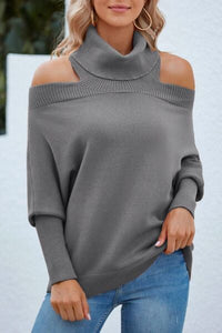 Thumbnail for Off Shoulder Turtleneck Batwing Sleeve Sweater - T - 1 COLOR -