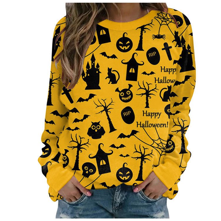 Women's Halloween printed long-sleeved loose sweatshirt  - K - 10 PATTERNS - CHECK US OUT! -