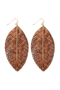 Thumbnail for Leather Feather Snakeskin Fish Hook Bar Earrings - 5 COLORS -