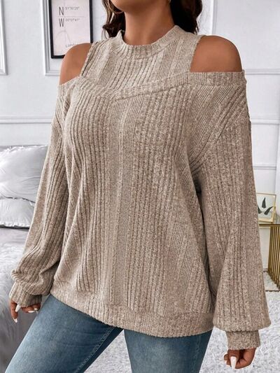 Round Neck Cold Shoulder Sweater - T - 4 COLORS -