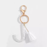 Thumbnail for Tasseled Initial Key Chain, White - 22 INITIALS -