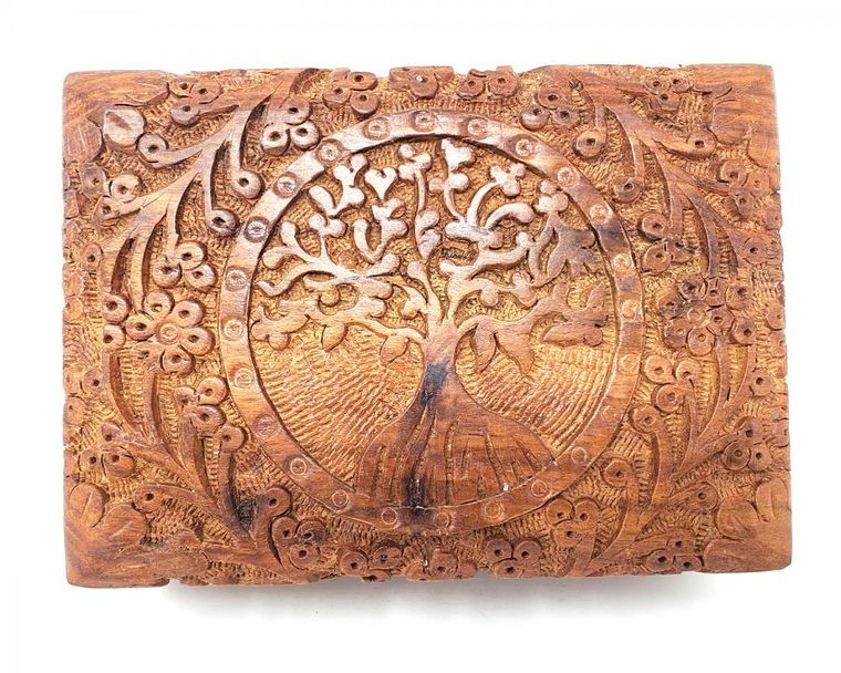 OMSutra - Tree of Life Hand Carved Wood Box 5"x7" -