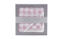 Thumbnail for Pink Plaid Cotton Hooded Towel and Washcloth Set -