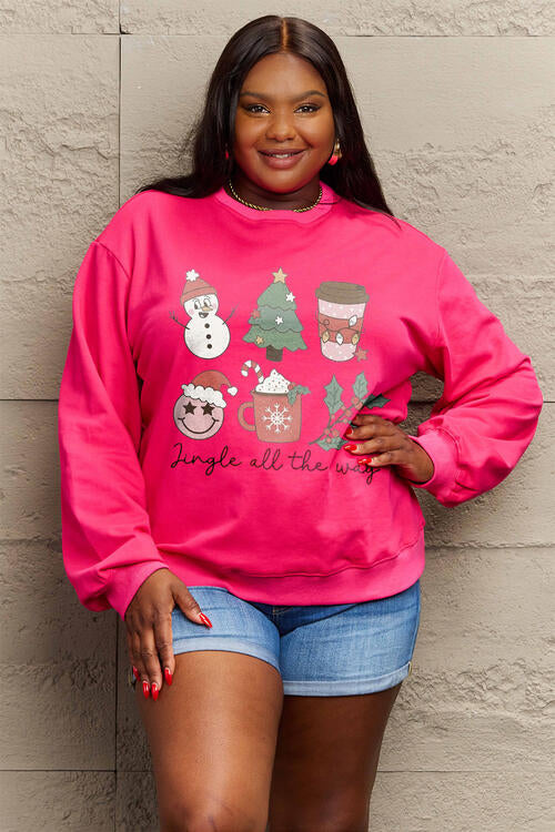 Simply Love Full Size JINGLE ALL THE WAY Long Sleeve Sweatshirt - SIZES S THRU 3XL - T - 4 COLORS -