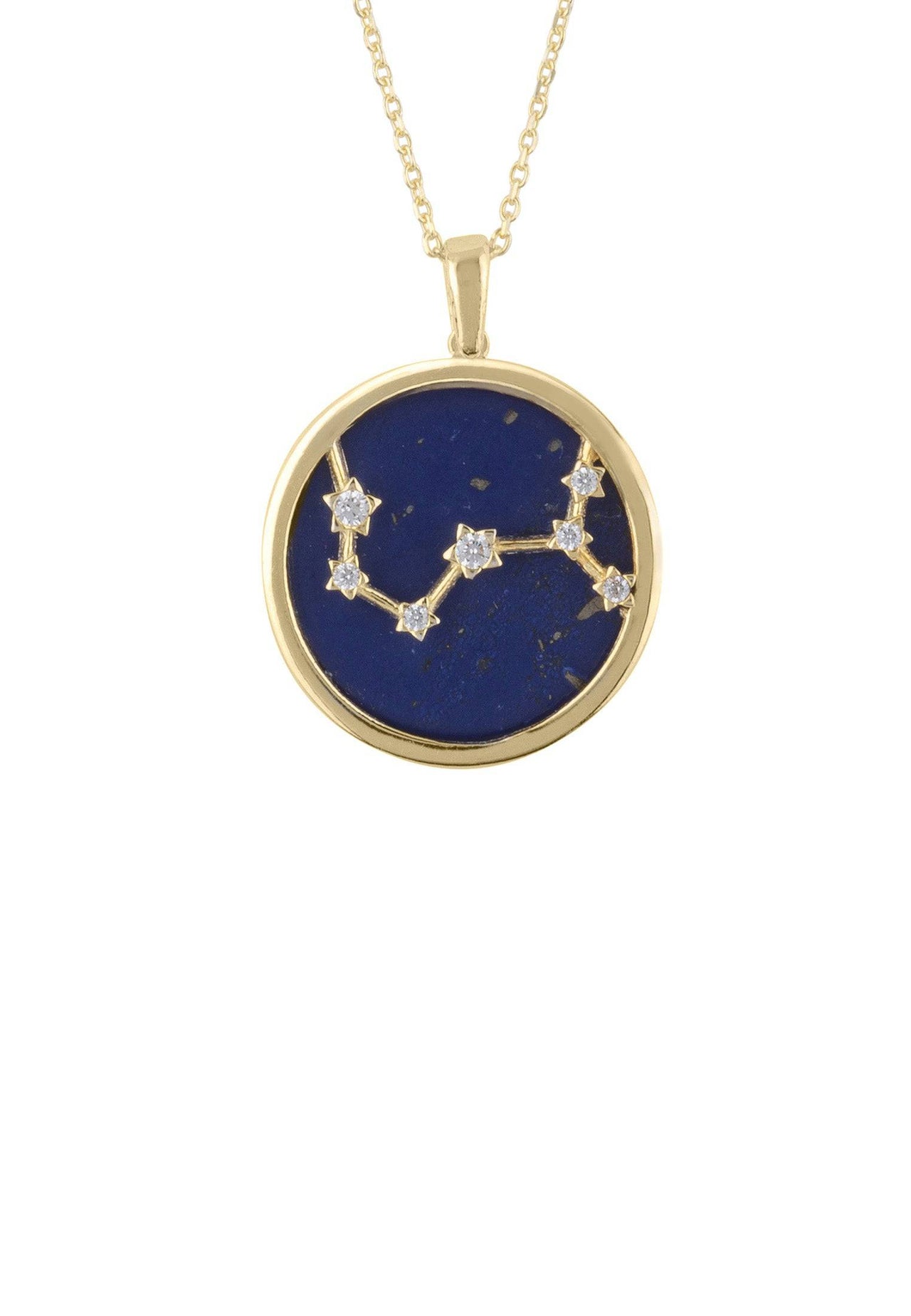 Zodiac Lapis Lazuli Gemstone Star Constellation Pendant Necklace Gold Scorpio -