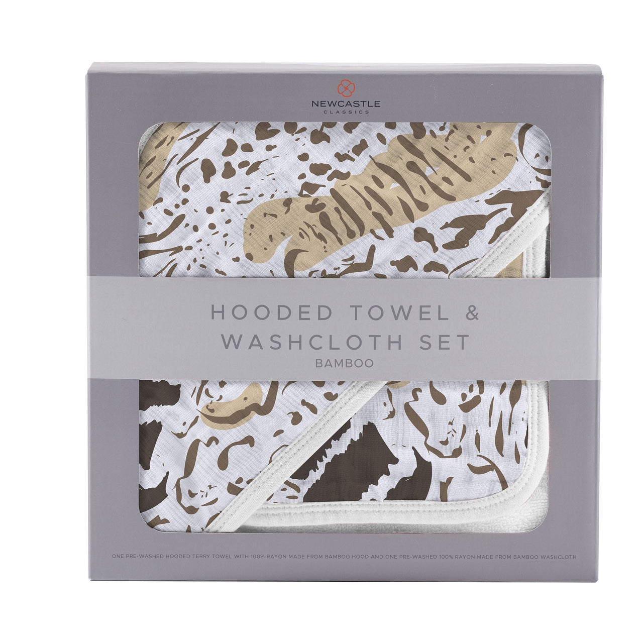 Newcastle - Animal Print Bamboo Hooded Towel and Washcloth Set - 1 COLOR -