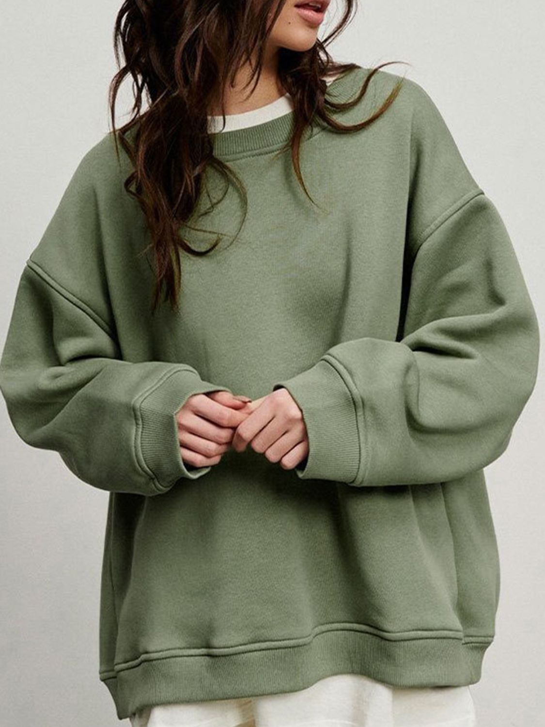 Oversize Round Neck Dropped Shoulder Sweatshirt - T - 10 COLORS -