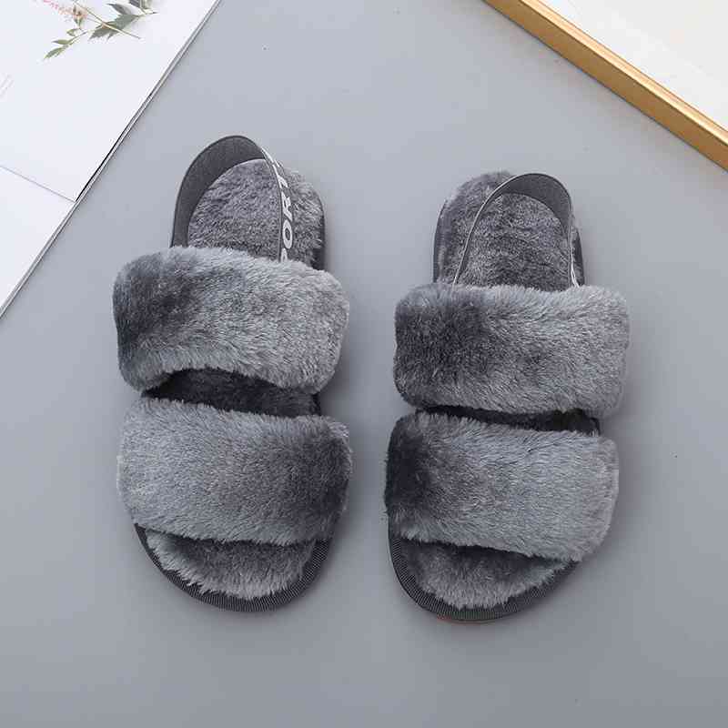 Faux Fur Open Toe Slippers - T - 10 COLORS/PATTERNS -