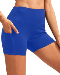 Thumbnail for Savoy - Calcao High Waist Yoga Shorts With Pocket - Blue - 1 COLOR -