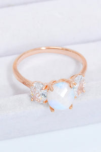 Thumbnail for Natural Moonstone and Zircon Ring - T - SIZES 6 THRU 9 - 2 FINISHES -