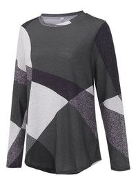 Thumbnail for Geometric Round Neck Long Sleeve T-Shirt - T - 5 COLORS -