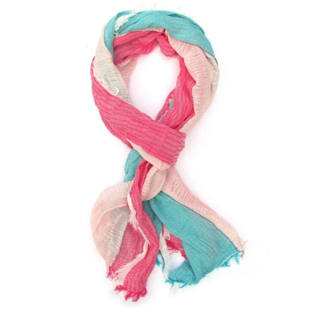 Red Pomegranate - Turkish Cotton Blend Fringed Hobo Scarf Pink/White/Blue - 20"X72" - 1 COLOR -