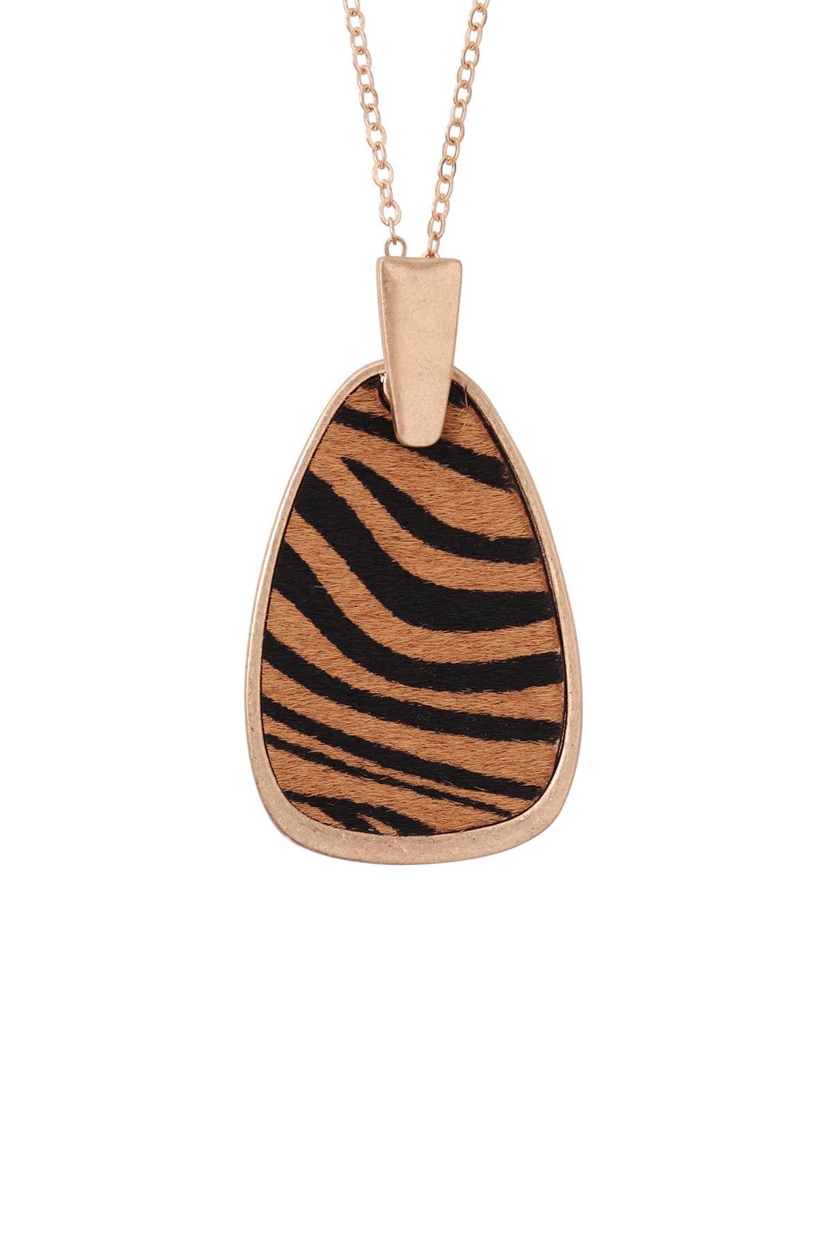 Geometric Shape W/ Real Calf Hair Pendant Necklace - 6 ANIMAL COLORS -