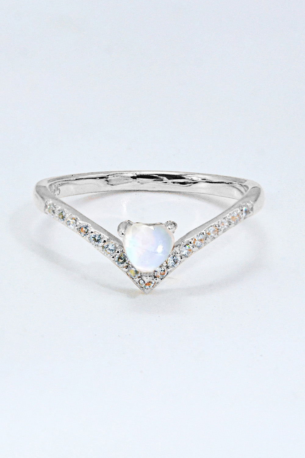 Moonstone Heart-Shaped Ring - T - SIZES 6 THRU 9 - 2 FINISHES -