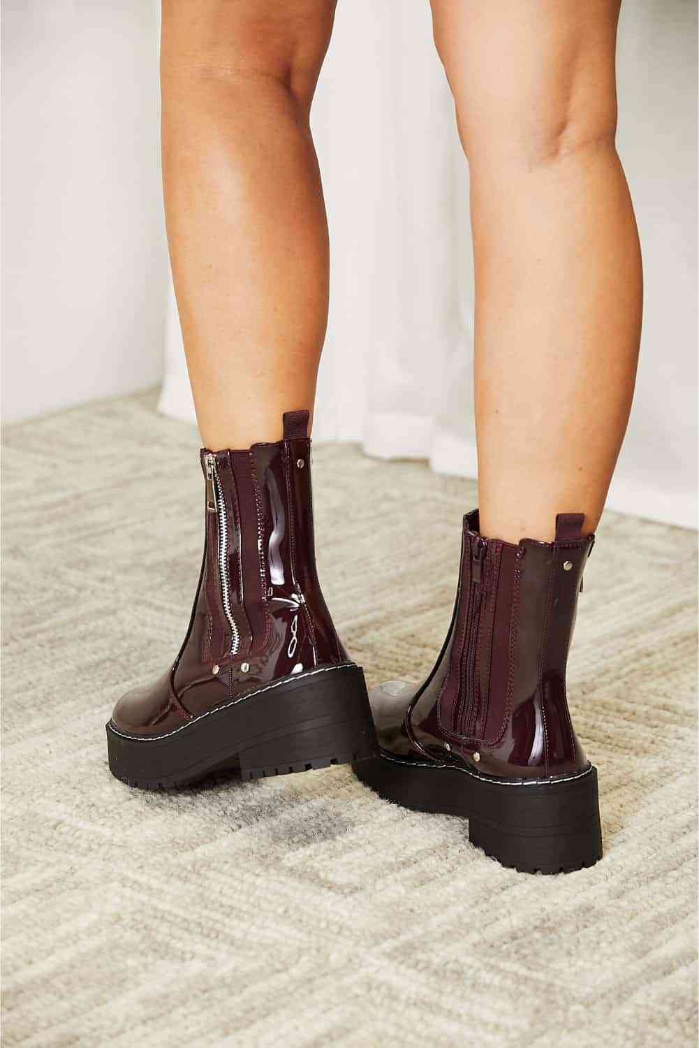 Faux Patent Leather Forever Link Side Zip Platform Boots - T - 1 COLOR -