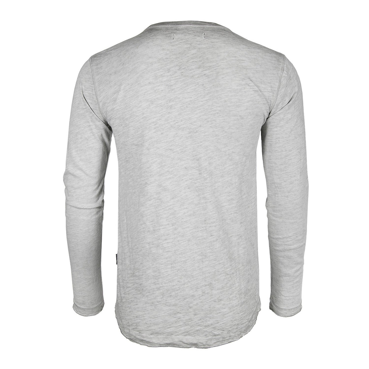 Mens Long Sleeve Crewneck Oil Wash Vintage Raw Edge Hem T Shirt - 1 COLOR