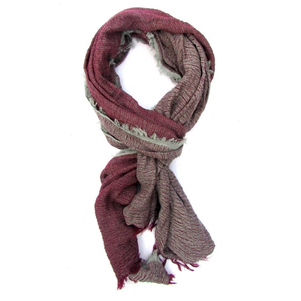 Turkish Cotton Blend Fringed Hobo Scarf Burgundy/Grey - 1 COLOR -