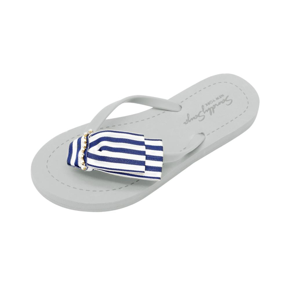 SAND BY SAYA N.Y. - Marine Park Stripe Bow  - Embellished Flat Flip Flops Sandal - 5 COLORS -