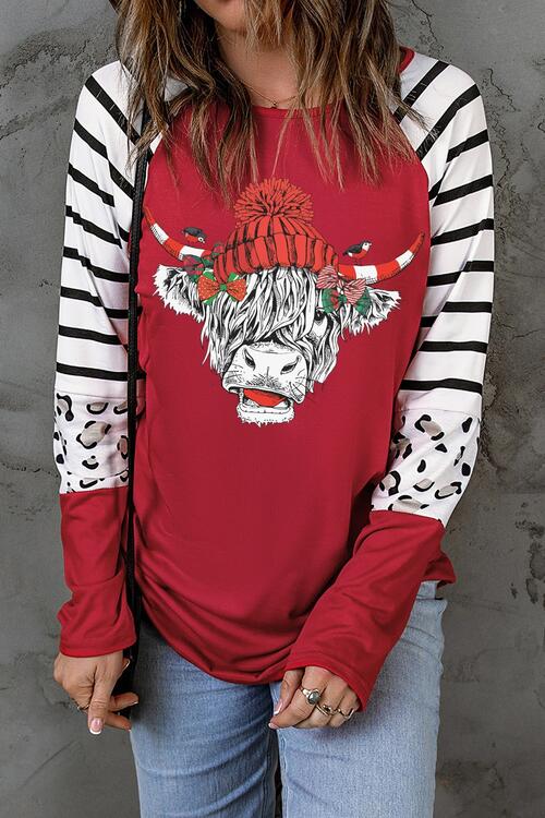 Bull Graphic Striped Long Sleeve T-Shirt - T - 1 COLOR -