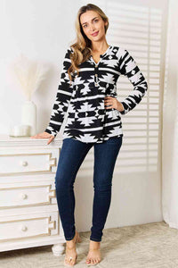 Thumbnail for Heimish Full Size Geometric Notched Neck Long Sleeve Top - SIZES S THRU 3XL - T - 1 COLOR -