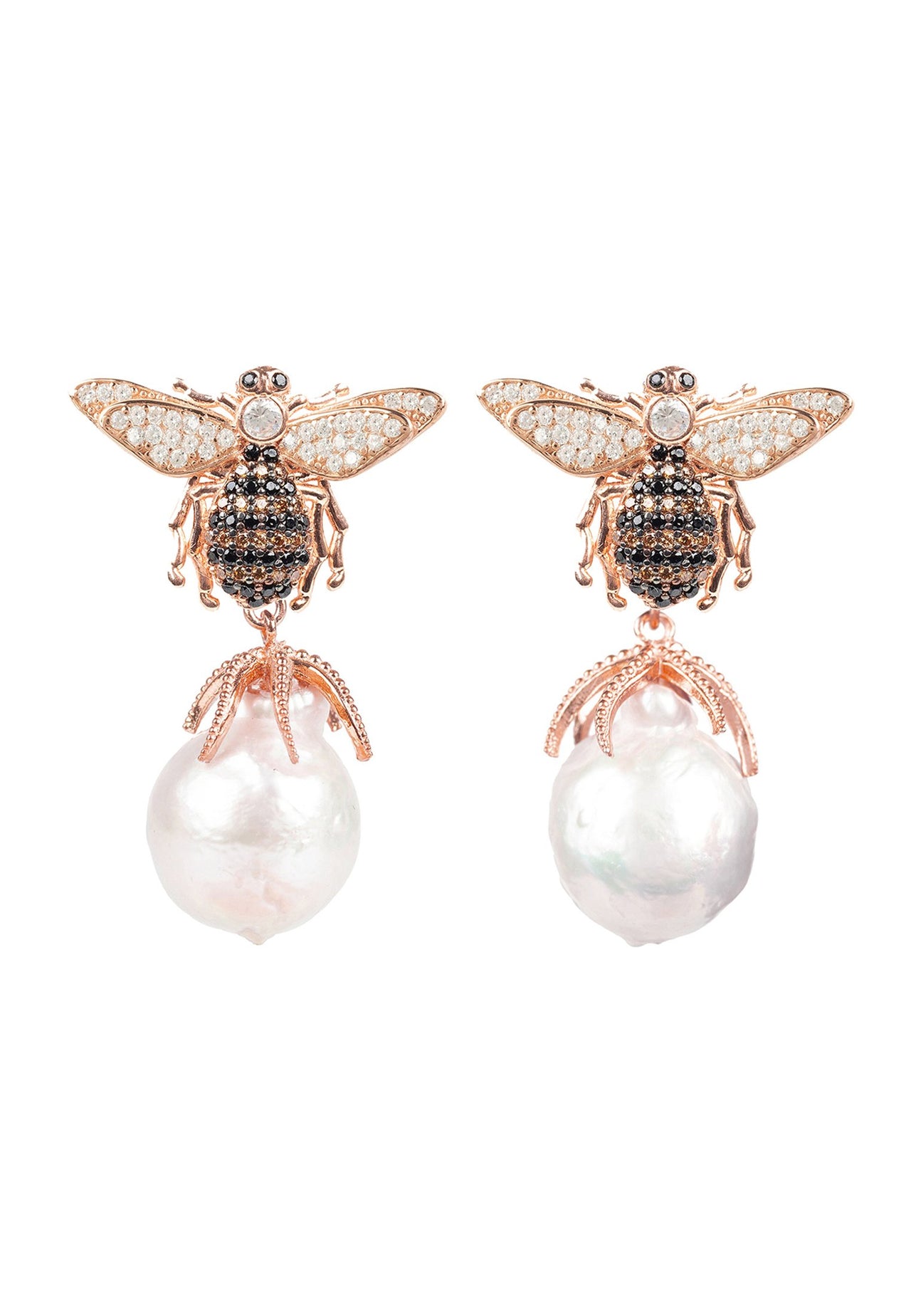 LATELITA - Baroque Pearl Honey Bee Drop Earring Rosegold -