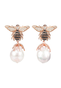 Thumbnail for LATELITA - Baroque Pearl Honey Bee Drop Earring Rosegold -