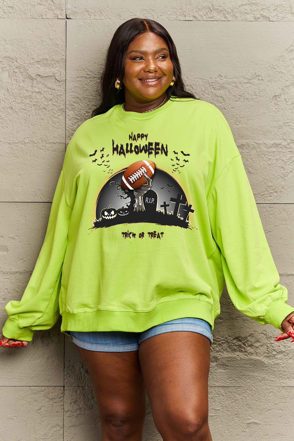 Simply Love Full Size HAPPY HALLOWEEN Graphic Sweatshirt - SIZES S THRU 3XL - T - 6 COLORS -