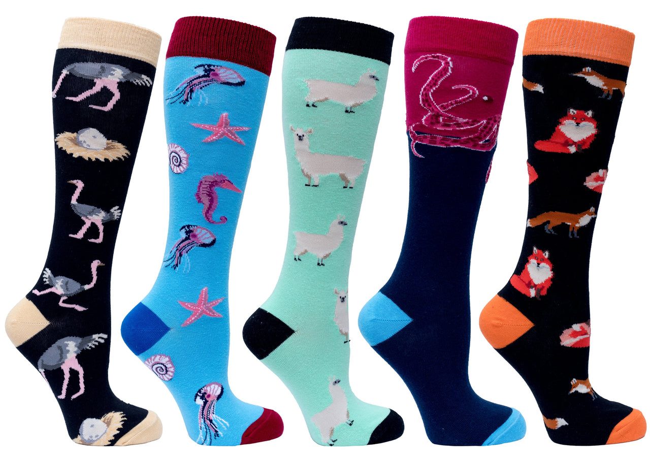 Women's Wild Animals Knee High Socks Set - 5 PACK -