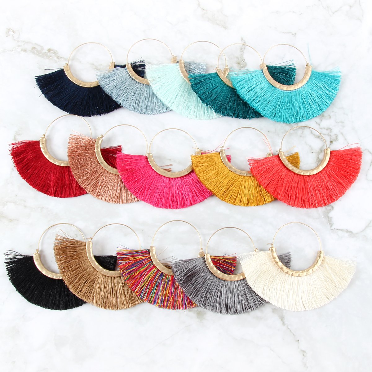 Fan Tassel Hoop Earring - 15 COLORS -