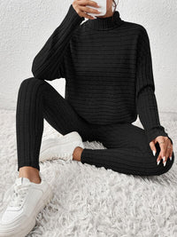 Thumbnail for Ribbed Turtleneck Top and Pants Set - 2 PCS. - T - 5 COLORS -