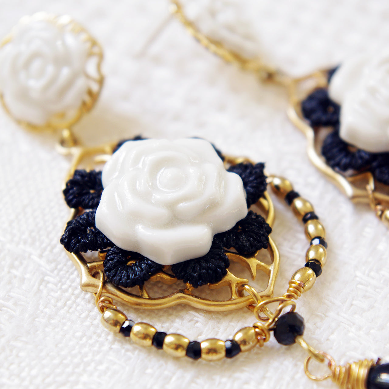 Classic Baroque Porcelain Rose Statement Earrings -