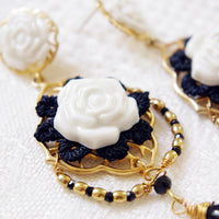 Thumbnail for Classic Baroque Porcelain Rose Statement Earrings -