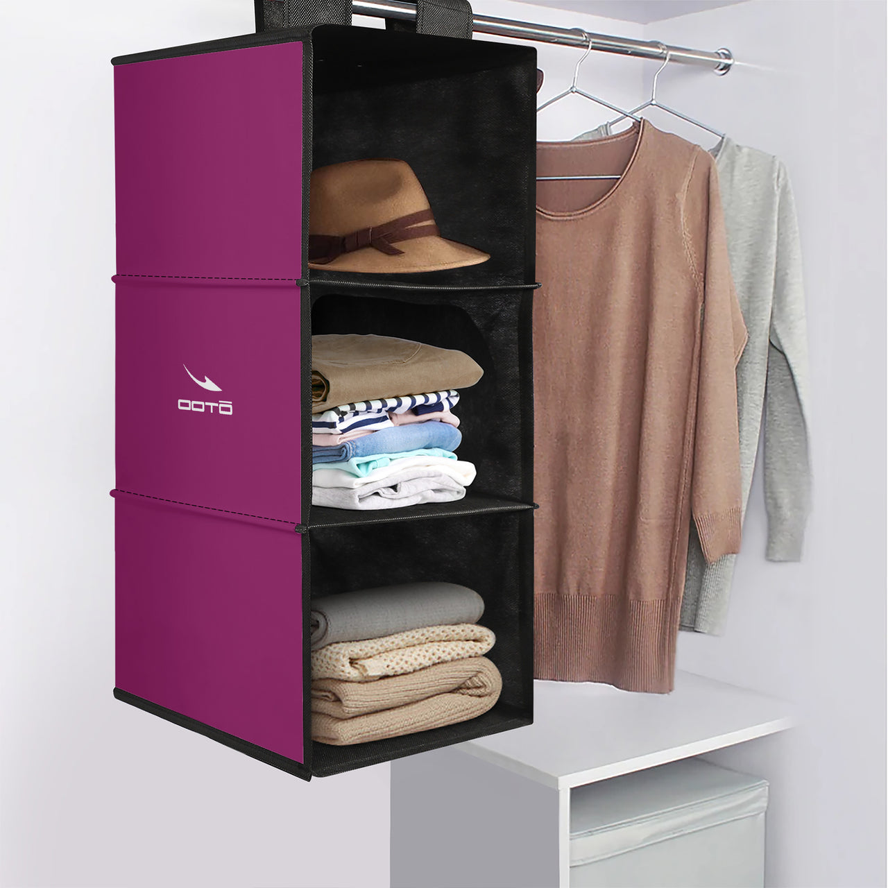 OOTO - ROSE PURPLE - MB 3 Shelf Hanging Wardrobe -