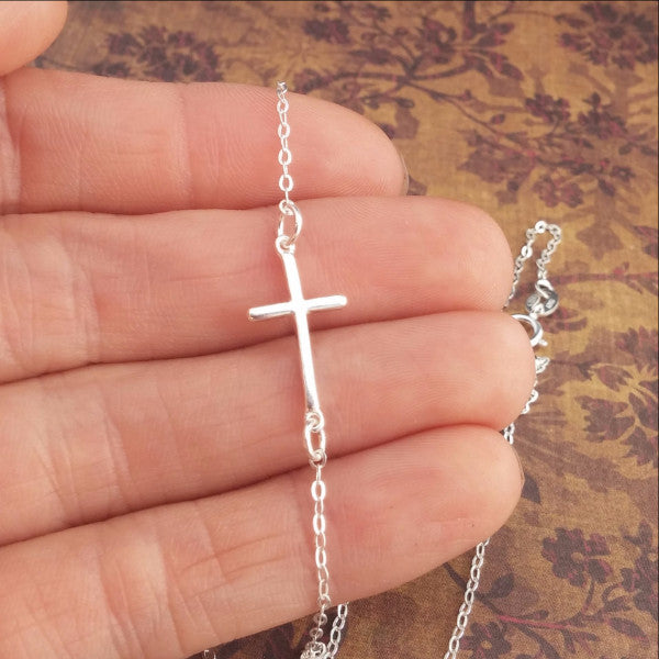 Tiny Sideways Cross Necklace -